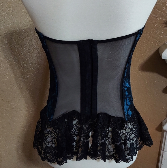 Frederick's of Hollywood Teal & Black Lace Bustier Corset Lingerie Size 36 Sexy - Picture 8 of 8